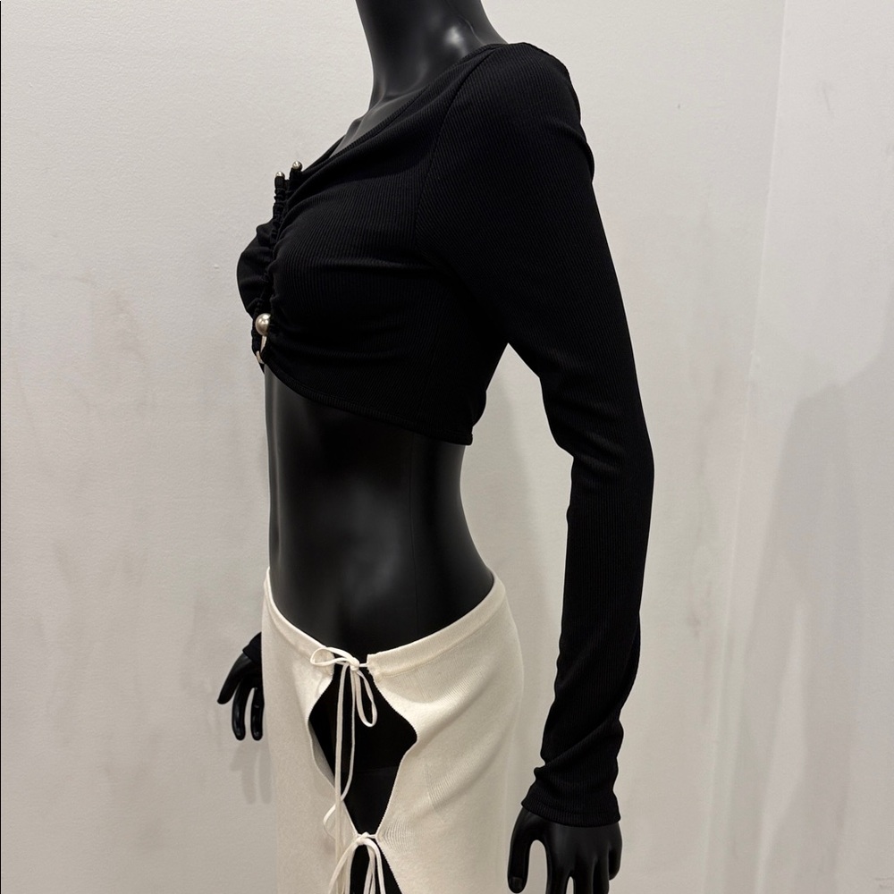 Christopher Esber Hardware Cut-Out Crop Top Black Long Sleeve Size UK 8/ S NEW - Picture 8 of 12
